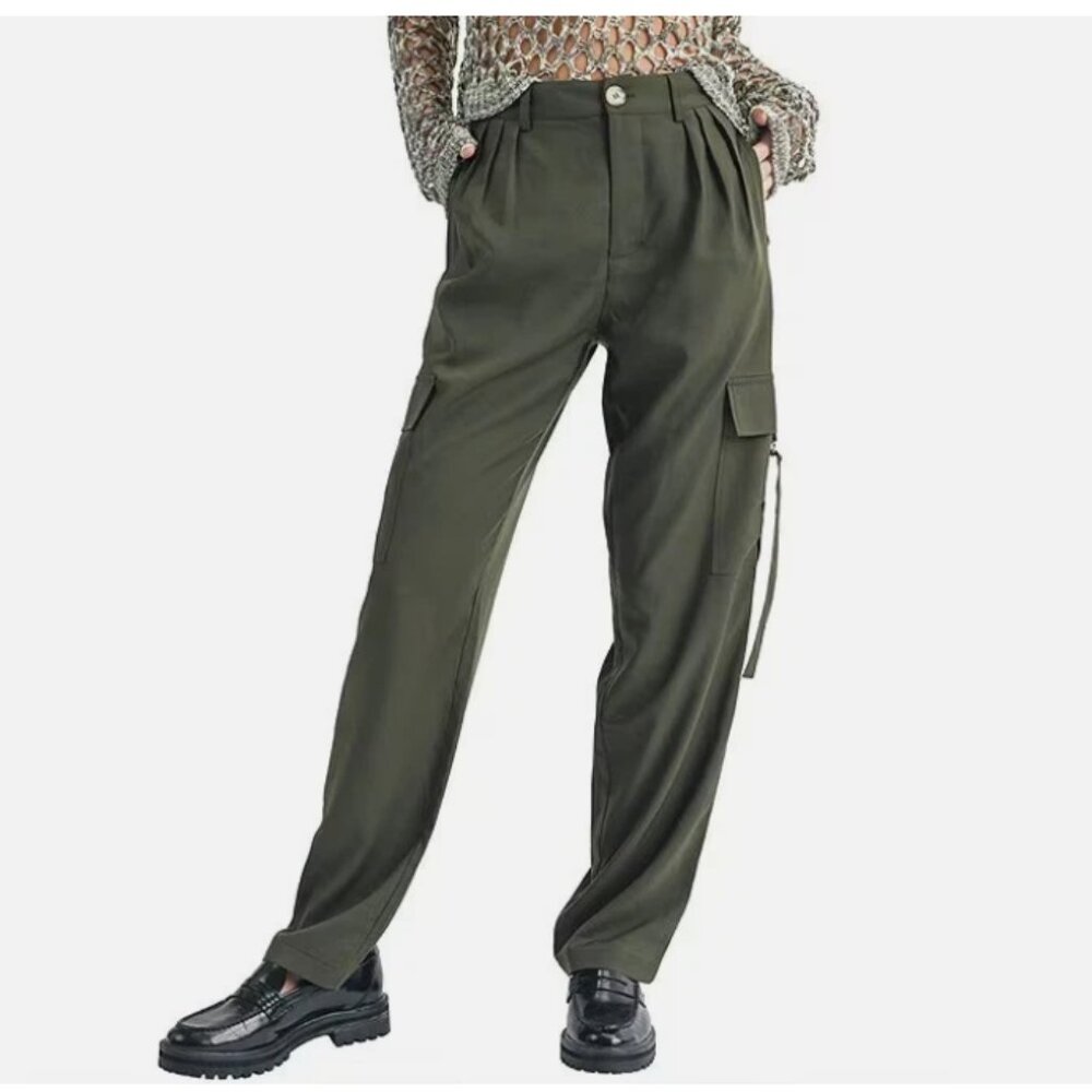 NWT Sadie & Sage Olive Green Medium Wide Leg Cargo Pocket Trouser Pants
